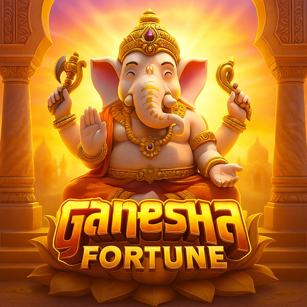 Ganesha Fortune เกมสล็อต PG Soft ที่มีเทพพระพิฆเนศทองคำในบรรยากาศแบบอินเดีย พร้อมฉากวัดและแสงทองสว่าง